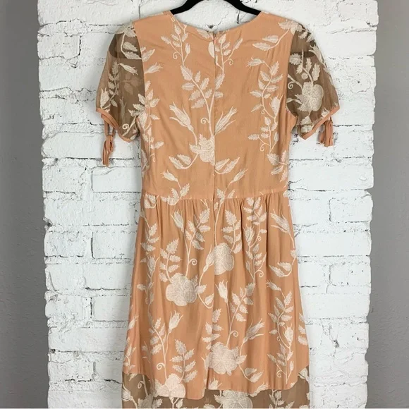 For Love & Lemons Mia Maxi Peach Lace Dress Floral Embroidered Sheer Panel XS - Picture 11 of 15